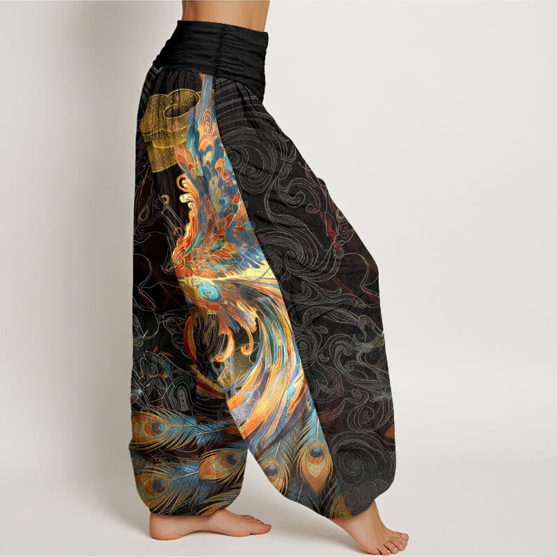 Buddha Stones Pure Cotton Gorgeous Flying Phoenix Cloud Pattern Women's Elastic Waist Harem Pants - image 2
