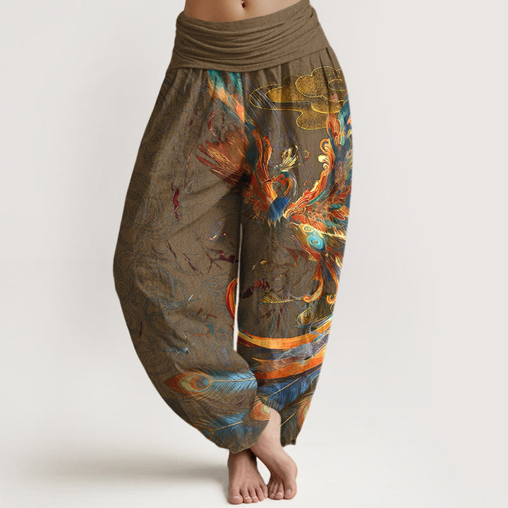 Buddha Stones Pure Cotton Gorgeous Flying Phoenix Cloud Pattern Women's Elastic Waist Harem Pants - Peru - US16，UK/AU20，EU48 (3XL) - image 8