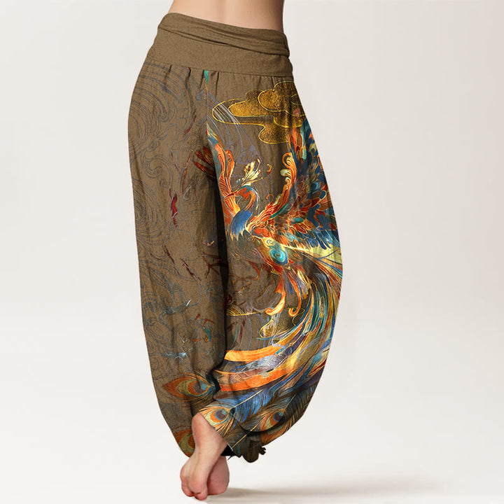 Buddha Stones Pure Cotton Gorgeous Flying Phoenix Cloud Pattern Women's Elastic Waist Harem Pants - image 9