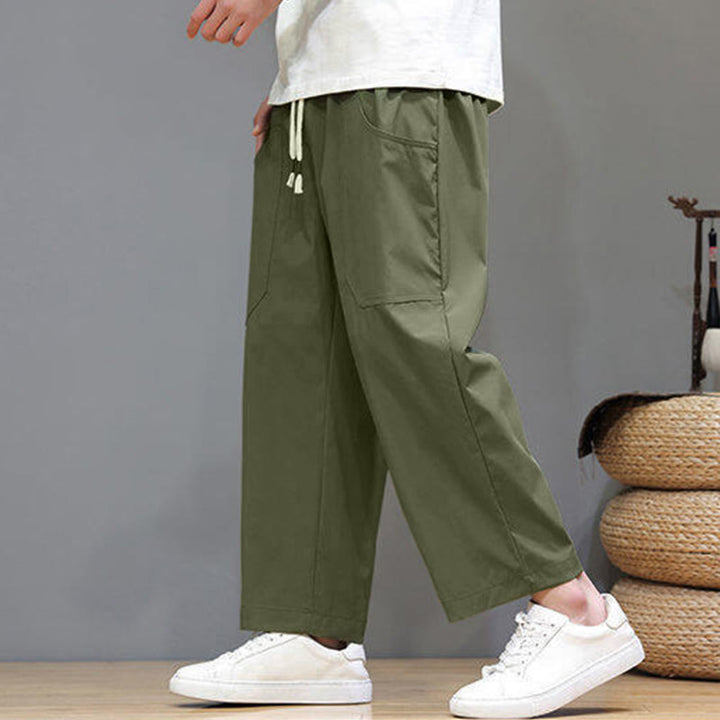 Buddha Stones Summer Solid Color Drawstring Straight Leg 7-8 Length Men's Pants With Pockets - image 5