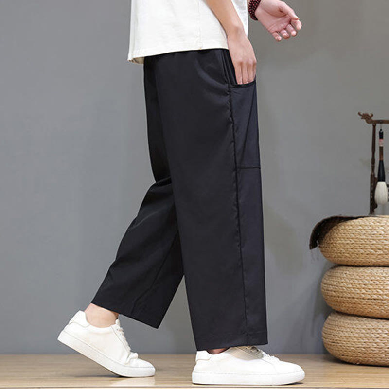 Buddha Stones Summer Solid Color Drawstring Straight Leg 7-8 Length Men's Pants With Pockets - image 18