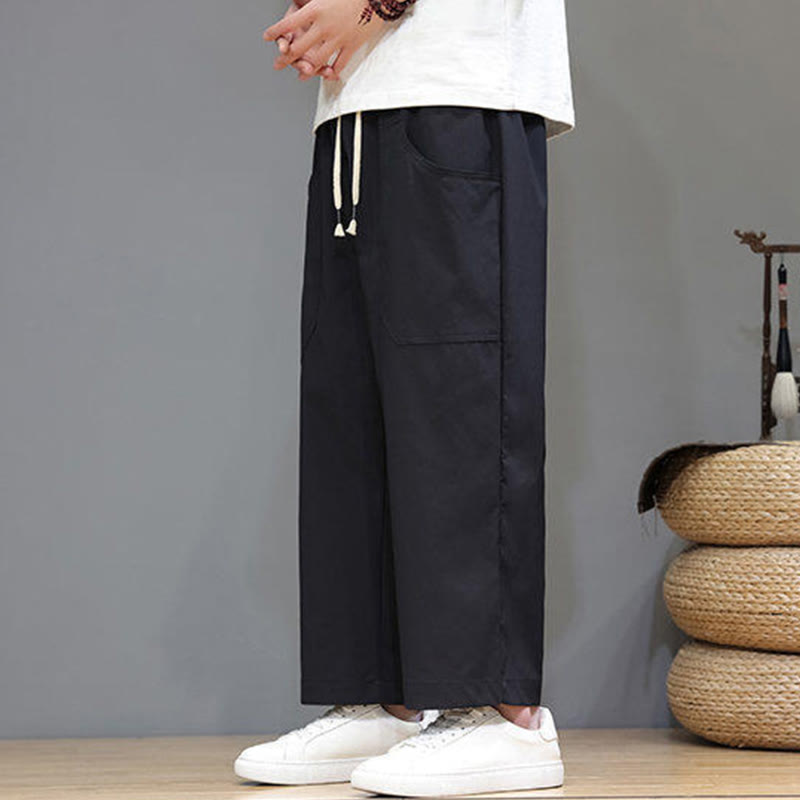Buddha Stones Summer Solid Color Drawstring Straight Leg 7-8 Length Men's Pants With Pockets - image 22