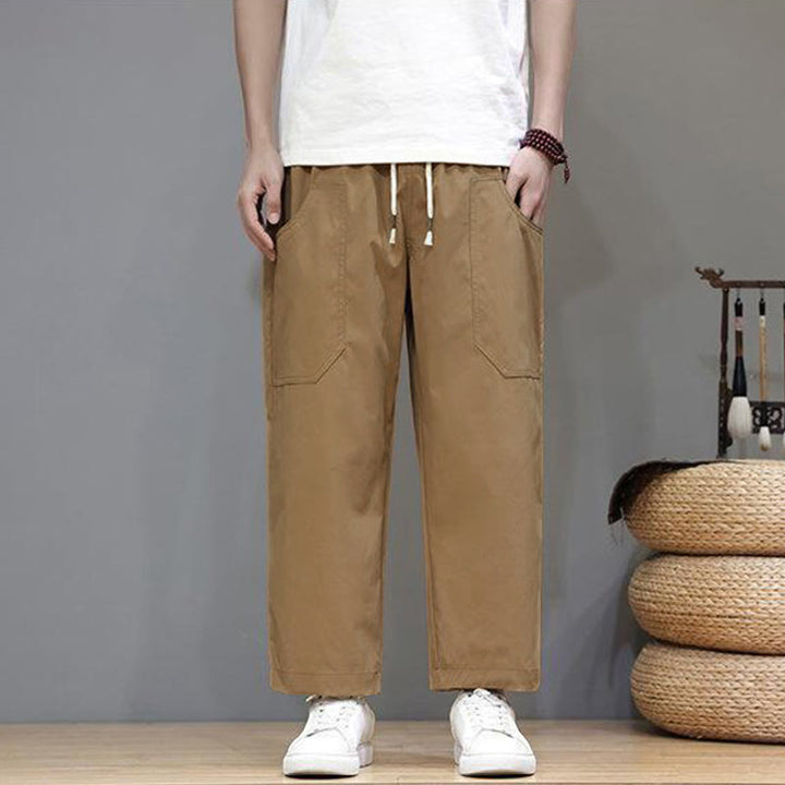 Buddha Stones Summer Solid Color Drawstring Straight Leg 7-8 Length Men's Pants With Pockets - image 25