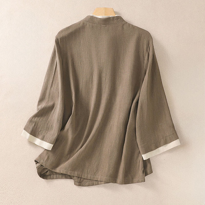 Buddha Stones Retro Lace-up Frog-Button Design Women's Three Quarter Sleeve Shirt - image 15