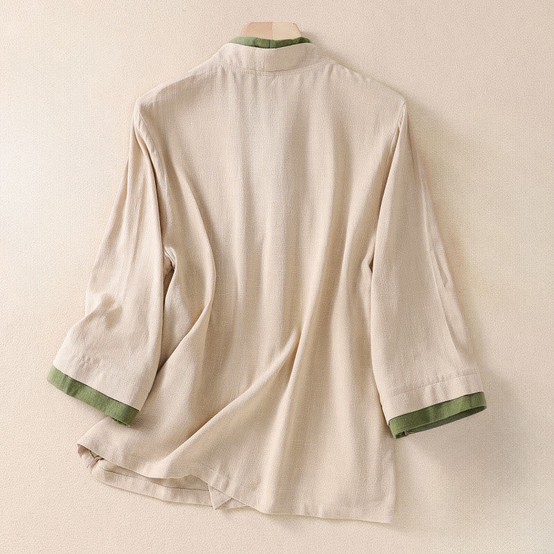 Buddha Stones Retro Lace-up Frog-Button Design Women's Three Quarter Sleeve Shirt - image 2