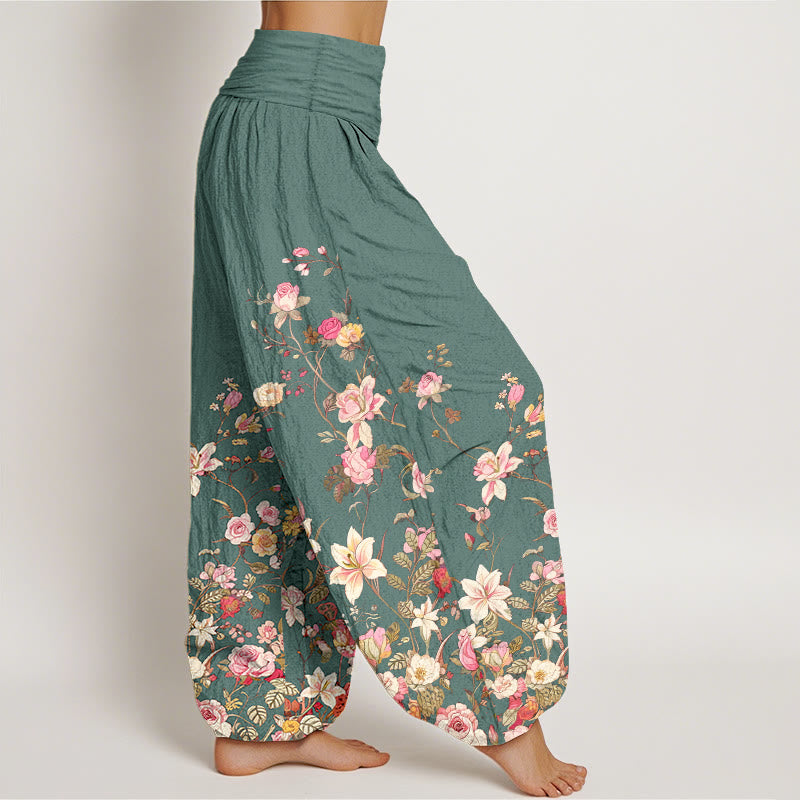 Buddha Stones Pure Cotton Exquisite Colorful Flower Pattern Women's Elastic Waist Harem Pants - image 10