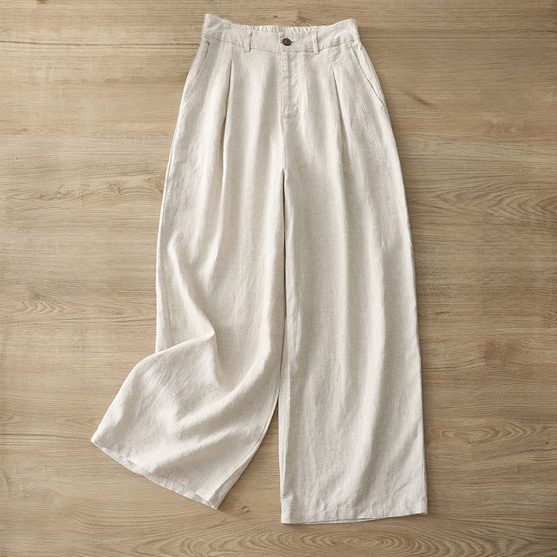 Buddha Stones Women's Fall Commute Solid Color Zipper Design Cotton Wide Leg Pants With Pockets - Linen - US12，UK/AU16，EU44 (2XL) - image 35