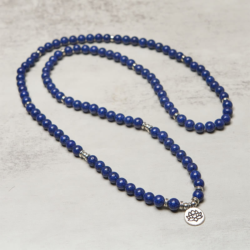 Buddha Stones 108 Beads Lazurite Lapis Lazuli Lotus Symbol Charm Positive Mala - image 2