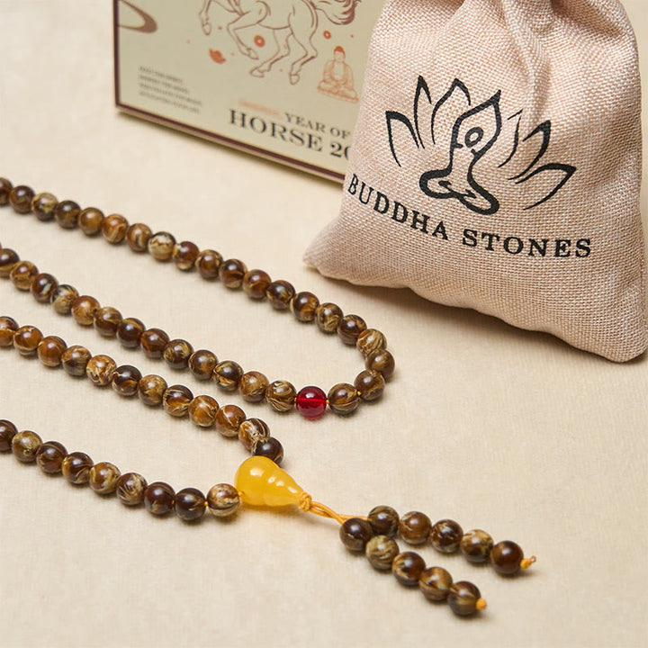 Buddha Stones 108 Beads Multicolored Amber Gourd Charm Mala - image 4