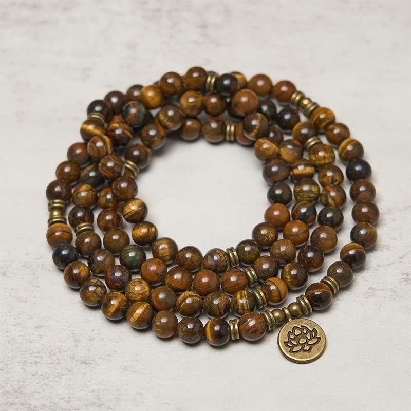 Buddha Stones Lotus Symbol Tiger Eye Beaded Strength Mala - image 1