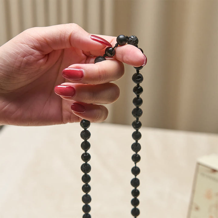 Buddha Stones 8mm Beads Black Onyx Lava Rock Tassel Protection Fortune Mala - image 4