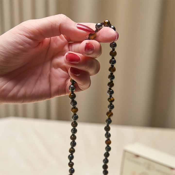 Buddha Stones 108 Beads Tiger Eye Hematite Tassel Courage Strength Mala - image 4