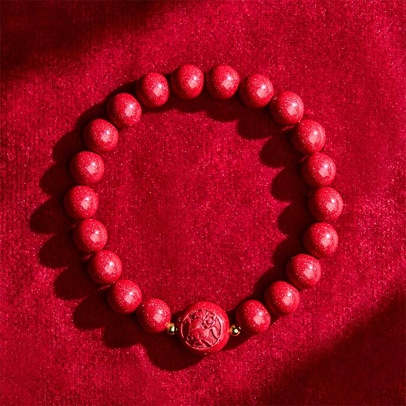 Buddha Stones Chinese Zodiac Year Of The Horse Carved Cinnabar Peaceful Blessing Bracelet - image 3