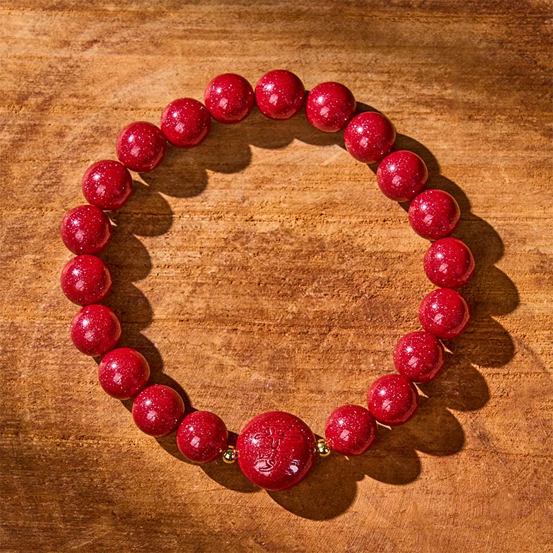 Buddha Stones Chinese Zodiac Year Of The Horse Carved Cinnabar Peaceful Blessing Bracelet - image 2