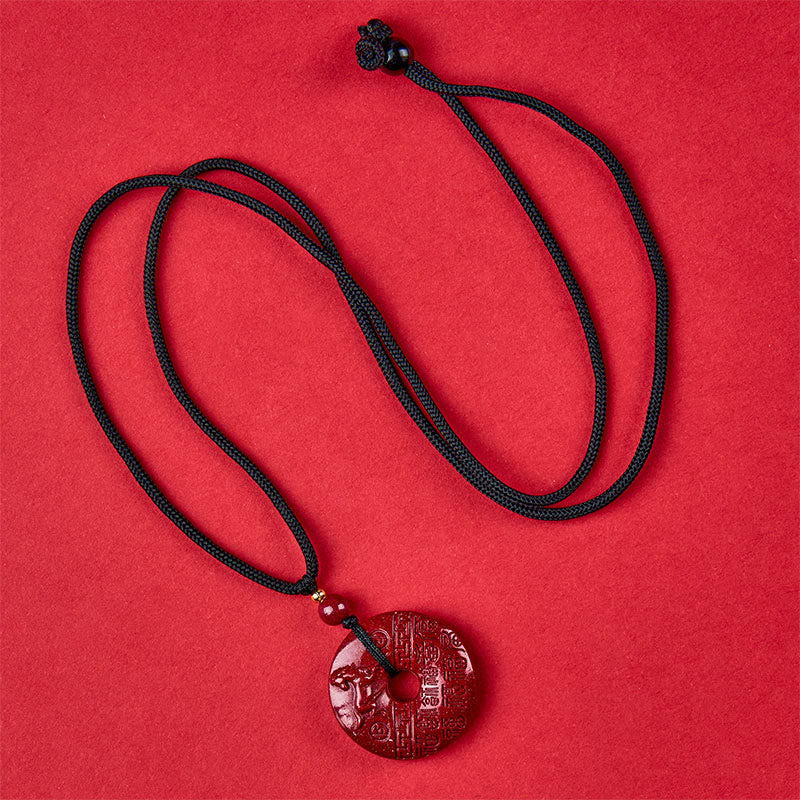 Buddha Stones Year Of The Horse Carved Fu Character Peace Buckle Design Cinnabar Blessing Auspicious Necklace Pendant - image 4