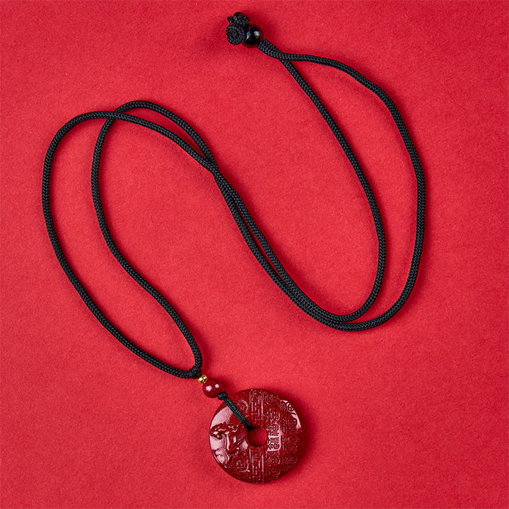Buddha Stones Year Of The Horse Carved Fu Character Peace Buckle Design Cinnabar Blessing Auspicious Necklace Pendant - image 4
