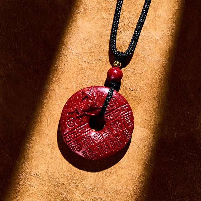 Buddha Stones Year Of The Horse Carved Fu Character Peace Buckle Design Cinnabar Blessing Auspicious Necklace Pendant - image 2