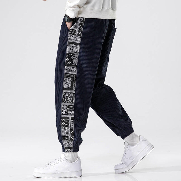 Buddha Stones Fall Solid Drawstring Side Paisley Pattern Straight Leg Ankle-length Corduroy Men's Pants With Pockets - image 32