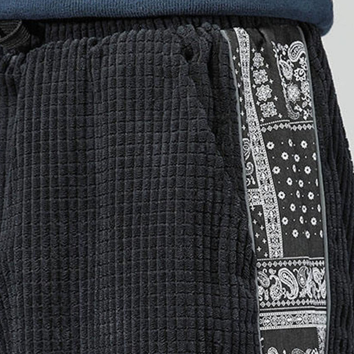 Buddha Stones Fall Solid Drawstring Side Paisley Pattern Straight Leg Ankle-length Corduroy Men's Pants With Pockets - image 10