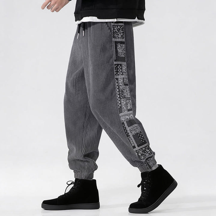 Buddha Stones Fall Solid Drawstring Side Paisley Pattern Straight Leg Ankle-length Corduroy Men's Pants With Pockets - image 22