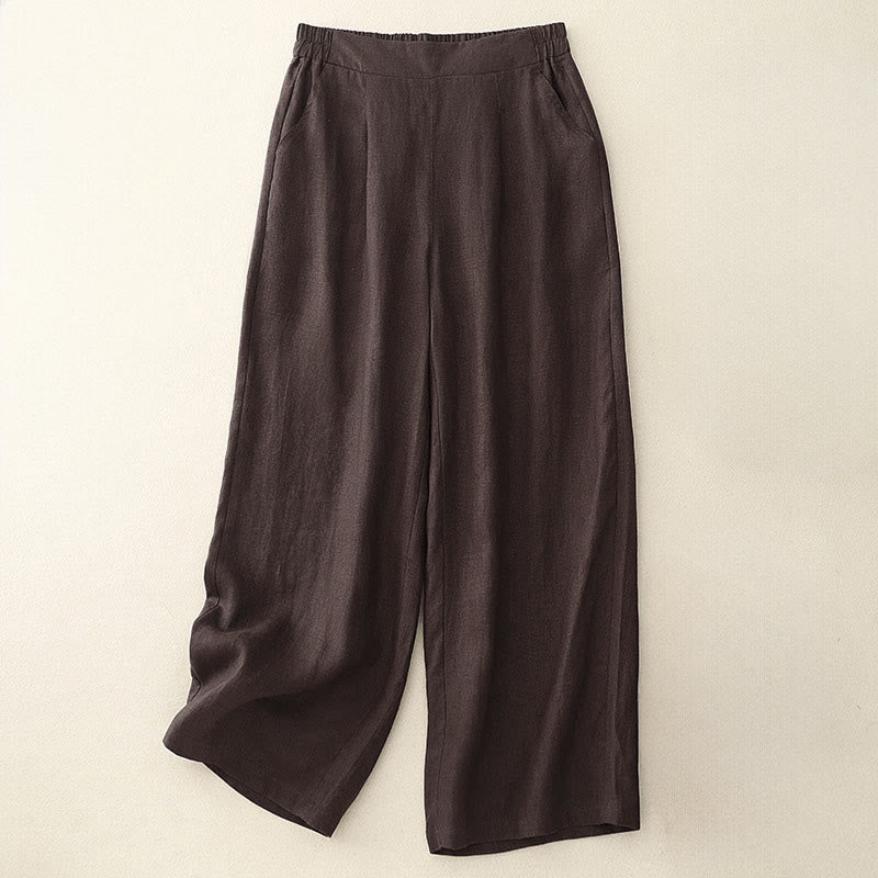 Buddha Stones Women's Spring Plain Simple 7-8 Length Cotton Pants With Pockets - SaddleBrown - US12，UK/AU16，EU44 (2XL) - image 0