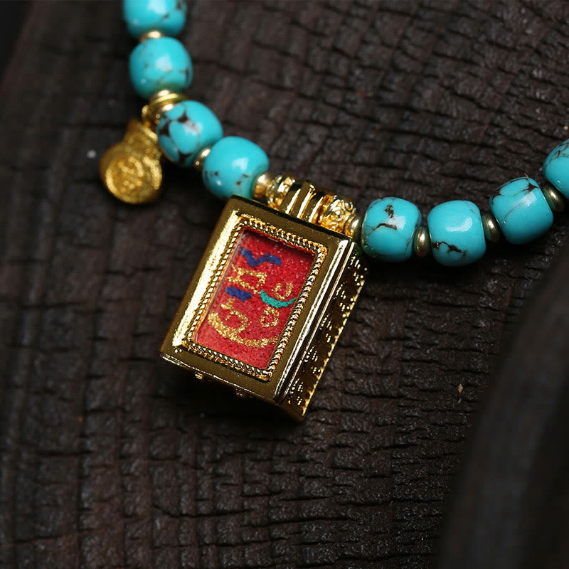 Buddha Stones Thangka Gau Amulet Box Turquoise Fu Character Protection Bracelet - image 4