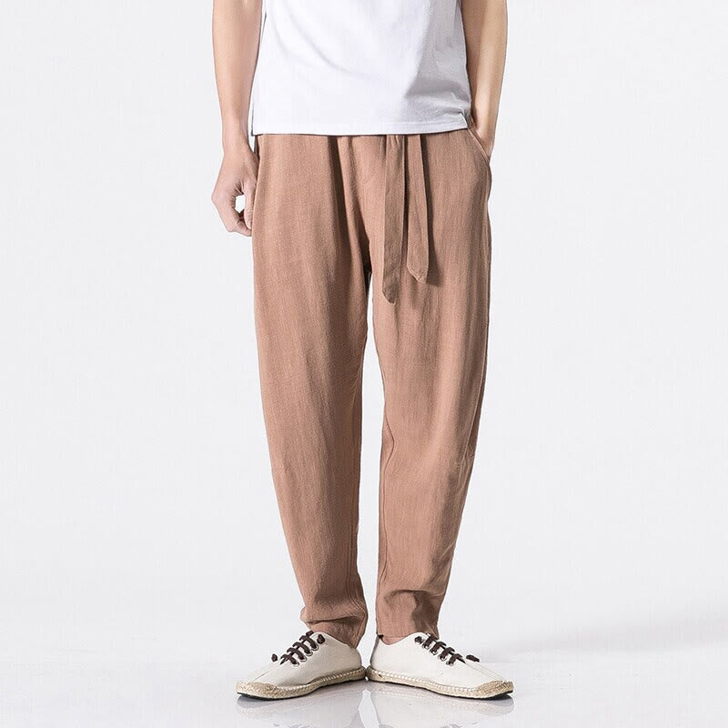 Buddha Stones Commute Solid Color Simple Design Men's Harem Cotton Pants With Pockets - image 1