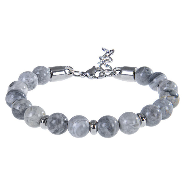 Buddha Stones Tiger Eye Various Natural Stone Beads Protection Bracelet - Grey Jasper(Wrist Circumference:17-20 cm) - image 4