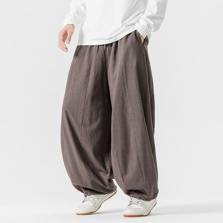 Buddha Stones Winter Commute Plain Drawstring Design Men's Wide Leg Cotton Pants With Pockets - image 29