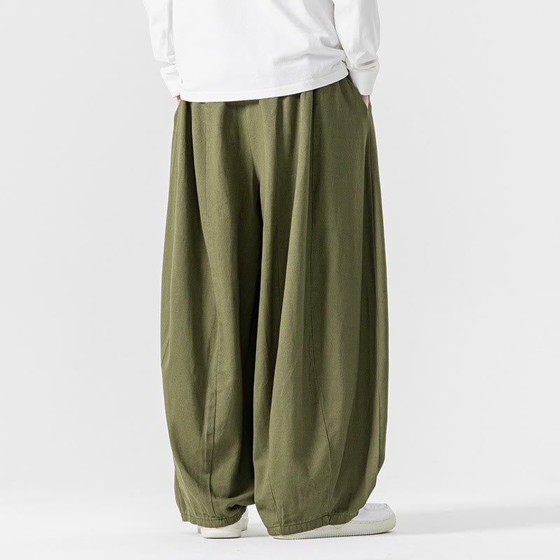 Buddha Stones Winter Commute Plain Drawstring Design Men's Wide Leg Cotton Pants With Pockets - image 20