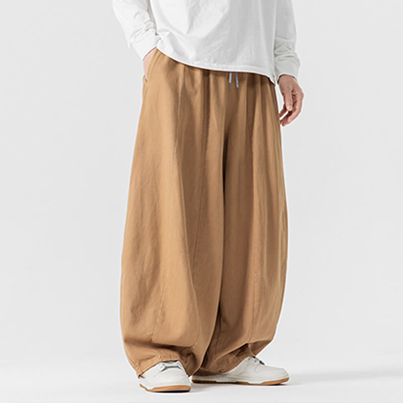 Buddha Stones Winter Commute Plain Drawstring Design Men's Wide Leg Cotton Pants With Pockets - image 12