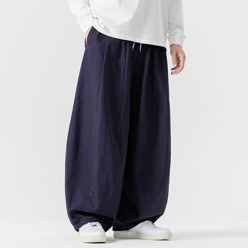 Buddha Stones Winter Commute Plain Drawstring Design Men's Wide Leg Cotton Pants With Pockets - image 3