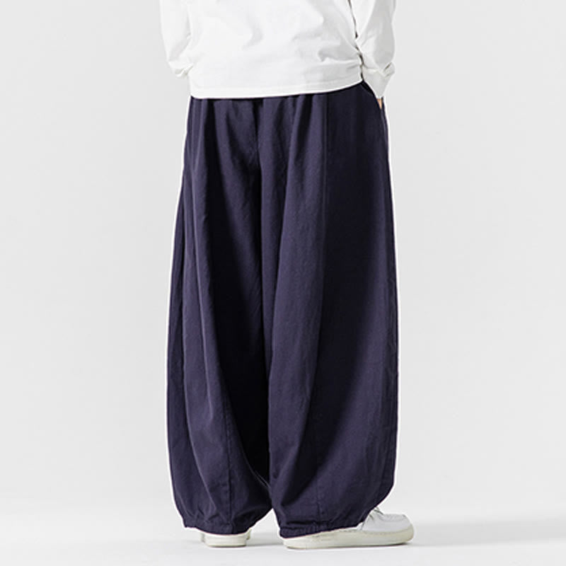 Buddha Stones Winter Commute Plain Drawstring Design Men's Wide Leg Cotton Pants With Pockets - image 5
