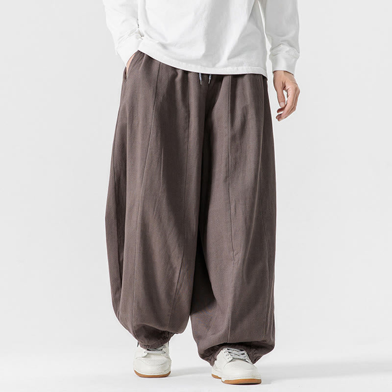 Buddha Stones Winter Commute Plain Drawstring Design Men's Wide Leg Cotton Pants With Pockets - image 25