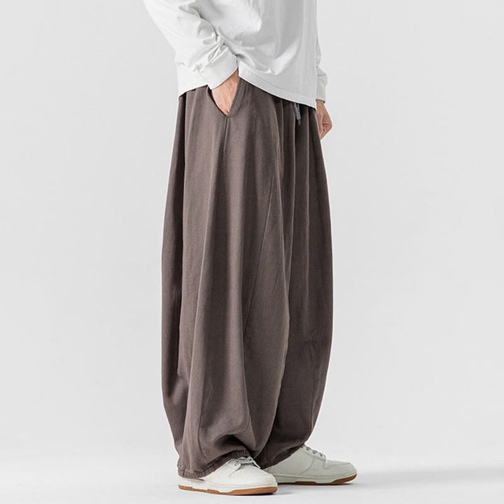 Buddha Stones Winter Commute Plain Drawstring Design Men's Wide Leg Cotton Pants With Pockets - image 28