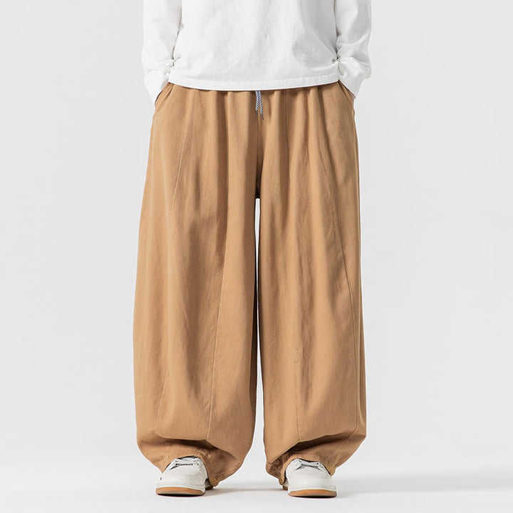 Buddha Stones Winter Commute Plain Drawstring Design Men's Wide Leg Cotton Pants With Pockets - NavajoWhite - US/UK/AU46，EU56 (5XL) - image 8