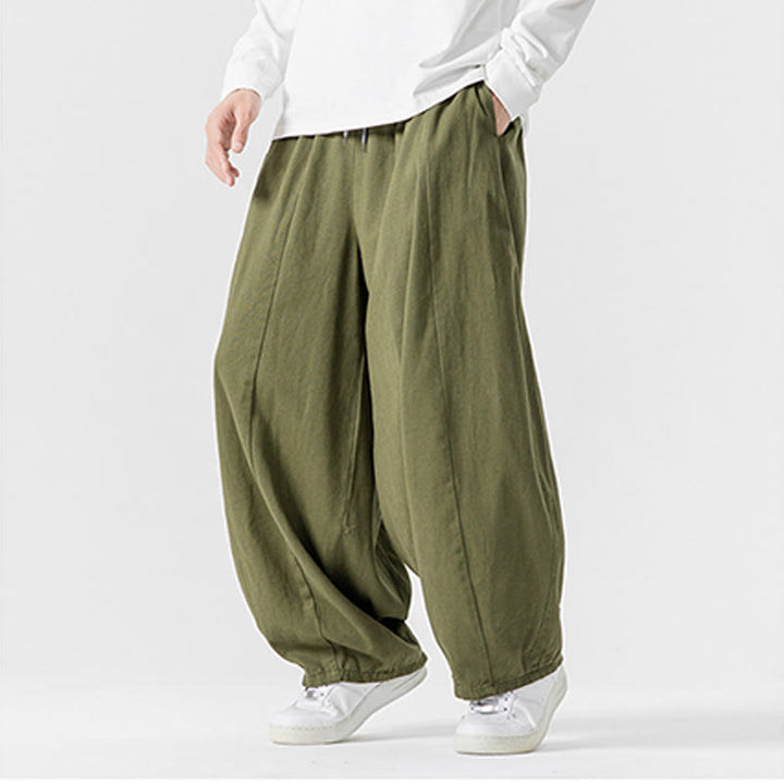 Buddha Stones Winter Commute Plain Drawstring Design Men's Wide Leg Cotton Pants With Pockets - image 22