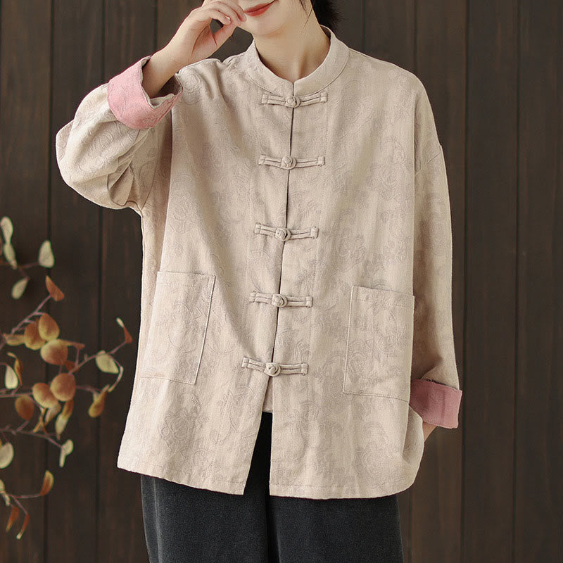 Buddha Stones Fall Floral Print Frog-Button Stand Collar Long Sleeve Women's Cotton Shirt - image 19