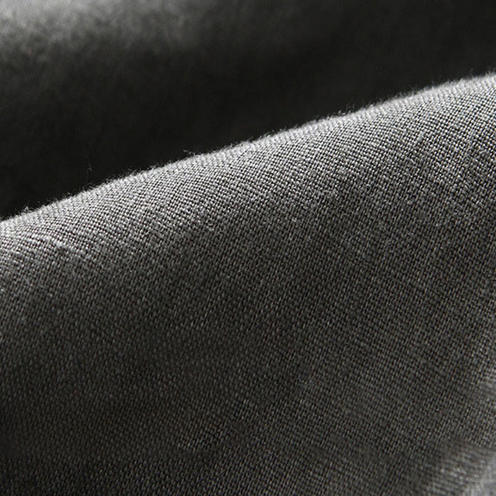 Buddha Stones Fall Solid Color Buttons Down Stand Collar Three Quarter Sleeve Linen Men's Shirt With Pockets - image 9