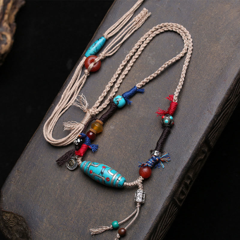 Buddha Stones Copper Turquoise Dzi Bead Luck Necklace Pendants - Copper Turquoise Dzi Bead - image 0