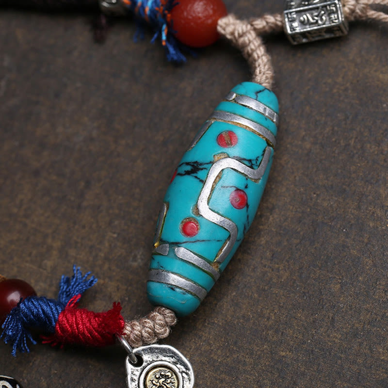 Buddha Stones Copper Turquoise Dzi Bead Luck Necklace Pendants - image 4