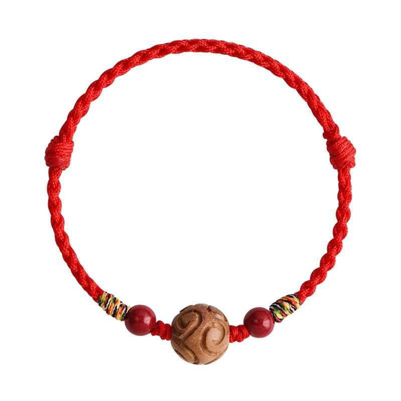 Buddha Stones Carved Auspicious Pattern Natural Peach Wood Rope Luck Bracelet - image 5