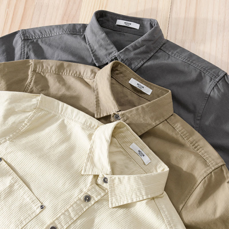 Buddha Stones Fall Triangle Rhombus Decorative Pocket Buttons Down Stand Collar Long Sleeve Men's Cotton Shirt - image 24