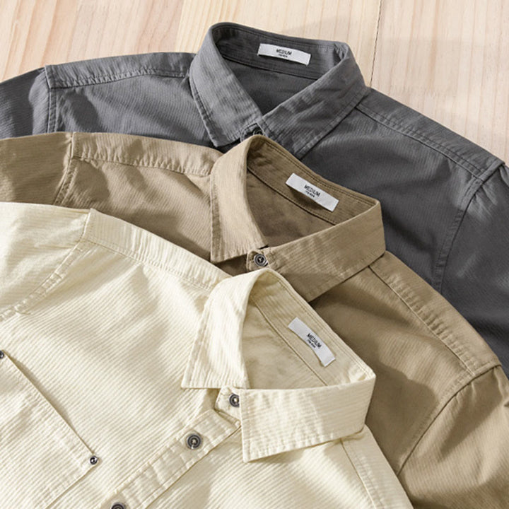 Buddha Stones Fall Triangle Rhombus Decorative Pocket Buttons Down Stand Collar Long Sleeve Men's Cotton Shirt - image 24