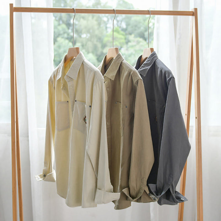 Buddha Stones Fall Triangle Rhombus Decorative Pocket Buttons Down Stand Collar Long Sleeve Men's Cotton Shirt - image 21