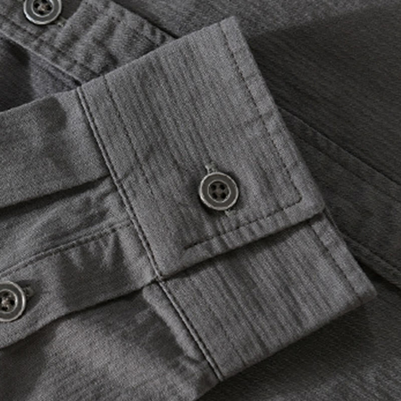 Buddha Stones Fall Triangle Rhombus Decorative Pocket Buttons Down Stand Collar Long Sleeve Men's Cotton Shirt - image 5