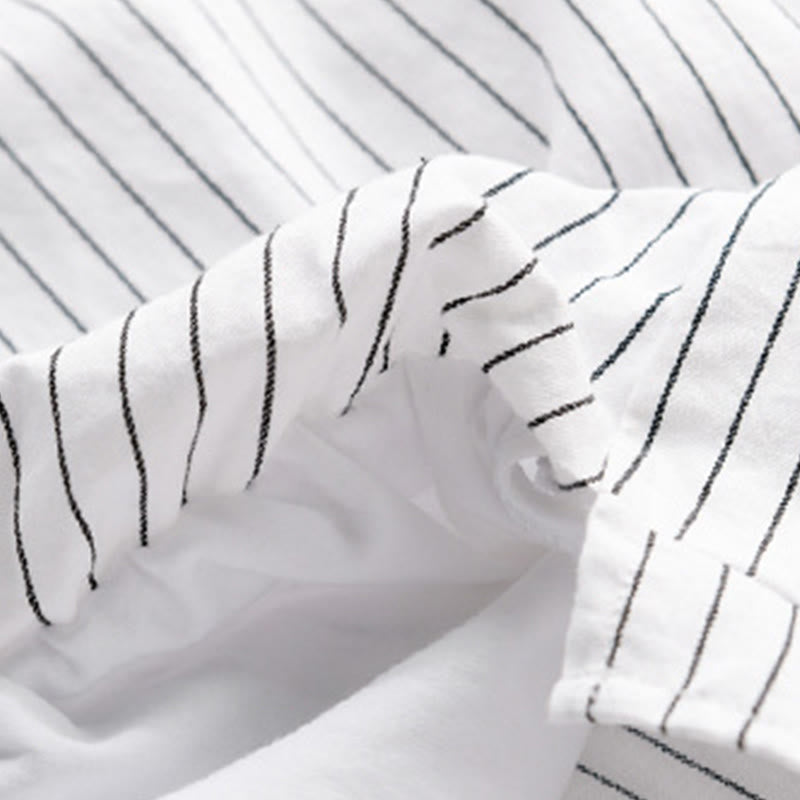 Buddha Stones Fall 2 In 1 Stripes Stand Collar Long Sleeve Men's Cotton Shirt - image 5