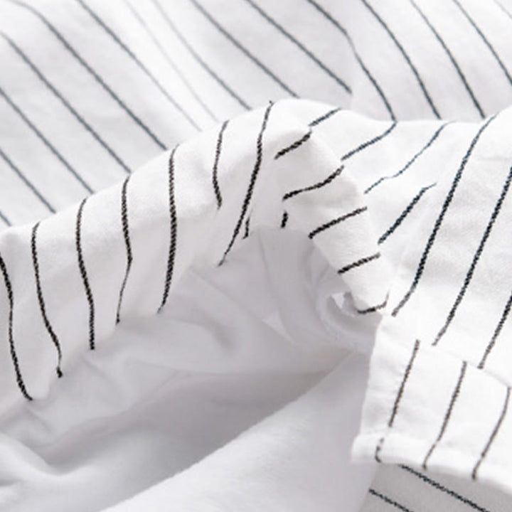 Buddha Stones Fall 2 In 1 Stripes Stand Collar Long Sleeve Men's Cotton Shirt - image 5