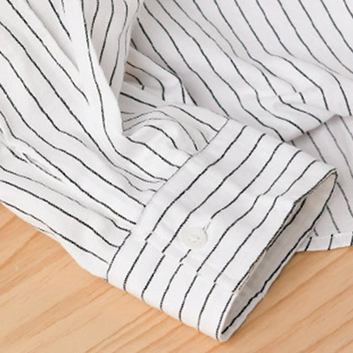 Buddha Stones Fall 2 In 1 Stripes Stand Collar Long Sleeve Men's Cotton Shirt - image 8