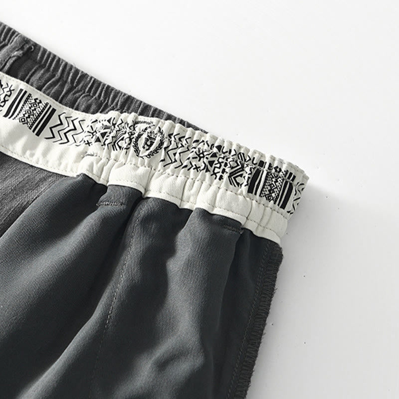 Buddha Stones Fall Solid Drawstring Zipper Men's Linen Wide Leg Pants With Pockets - image 5